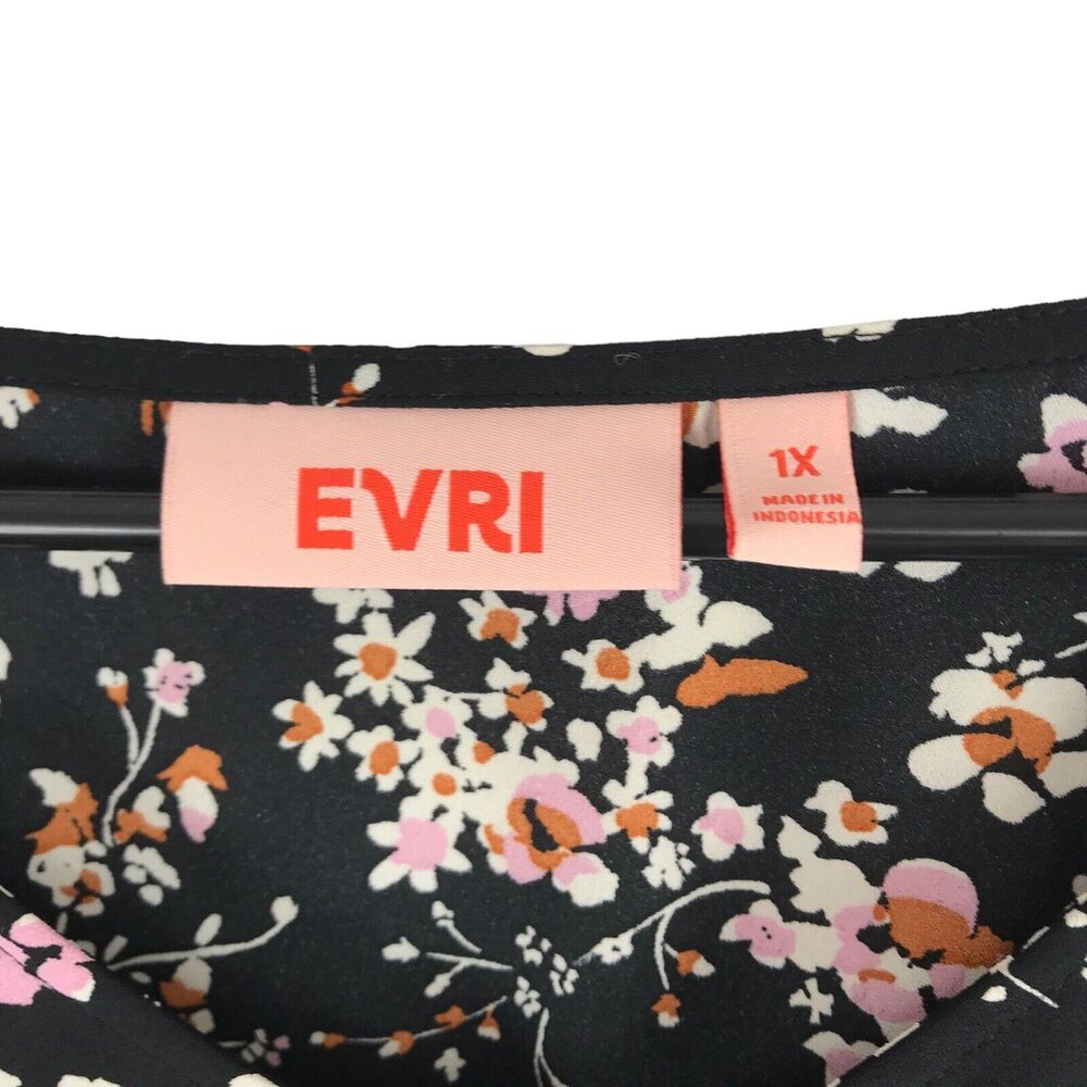 EVRI Blouse Floral Bohemian Side Ties V‎ Neck Bell Sleeve Womens 1X Peplum Top - Picture 2 of 8